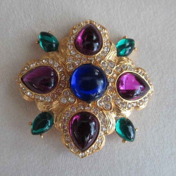 VTG JOAN RIVERS Gripoix Style JELLY MALTESE PIN BROOCH Gold Plated 2" - Picture 1 of 7